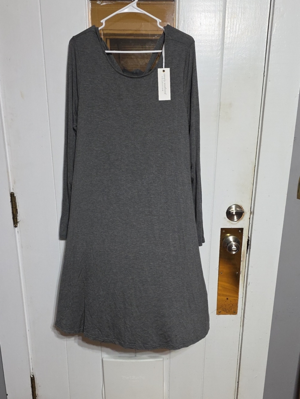 NWT Simply Southern Charcoal Gray Long Sleeve Swing Dress Stretch Comfort Sz XL
